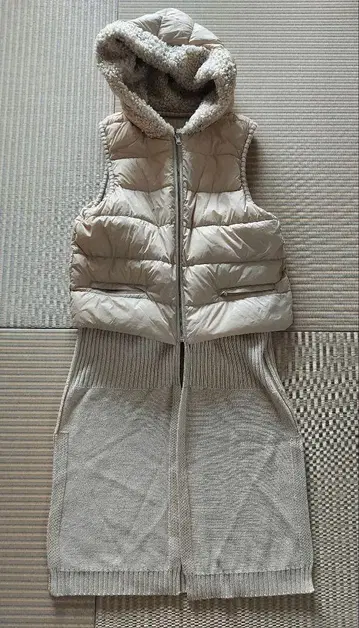 [ 새상품급 ] 파시오네 후드 부착 베이지 다운 베스트 리버서블