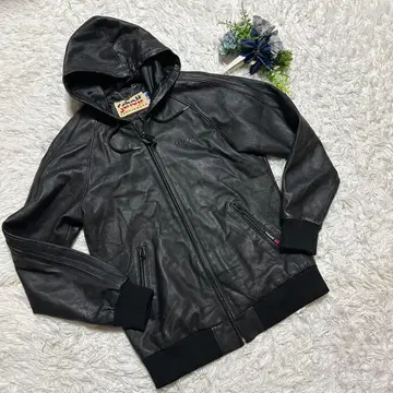 [ 새상품급 ] Schott 샷 라무 가죽 자켓 트랙 후디 블랙