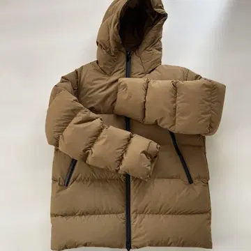 MUJI 브라운 머스타드색 후드 부착 다운 자켓