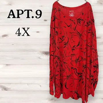 새상품급 APT.9 [ 4X ] 꽃무늬 튜닉 레드 긴팔 티셔츠