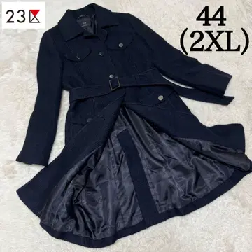 새상품급 빅 23구 롱 코트 트위드 벨트 은색 버튼 네이비 2XL
