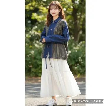 [ 새상품 ] VOGUE 이소재 배색 절개 데님 자켓 커버올 루즈핏