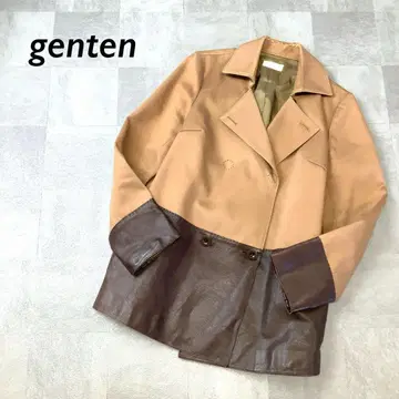 [천연 가죽] genten 이소재 믹스 코트 더블 버튼 절개