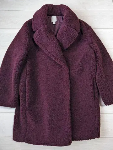 H&M 보아 소재 더블 브레스트 롱 코트 버건디
