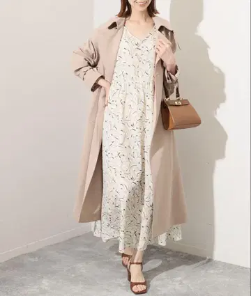 슬로브 이에나 모노톤 플라워 프린트 엠파이어 원피스