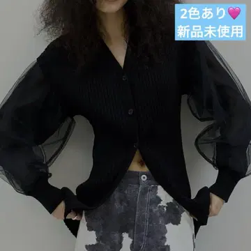 SHEER SLEEVE WAVE KNIT CARDIGAN