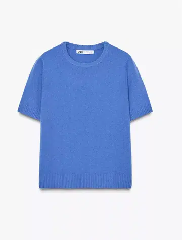 ZARA 울 100% 파랑 반팔 니트탑