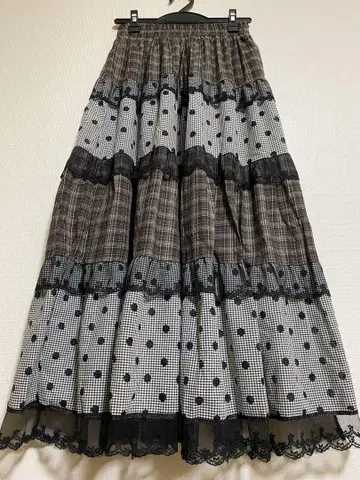 체크 패치워크 롱 스커트 모리걸