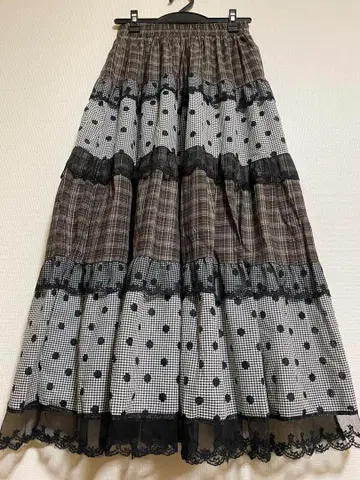체크 패치워크 롱 스커트 모리걸