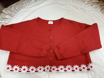 merry jenny 빨간색 꽃무늬 자수 가디건 F