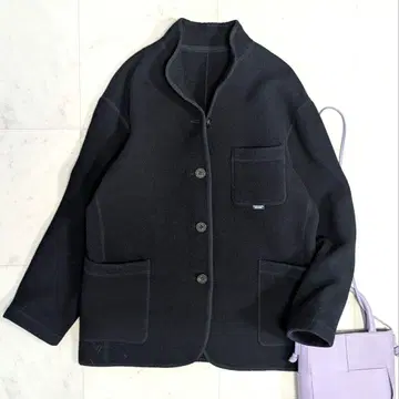 마드모아젤 논논 울 코트 자켓 다크 네이비 스탠드 카라