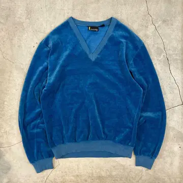 80s 빈티지 벨로아 긴팔 XL 파랑 vintage 레트로 구제 의류