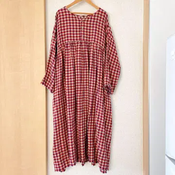 이치 앤티크 체크 루즈핏 롱 원피스