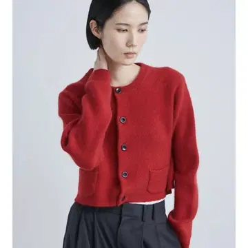 미스 로에 니트 크롭 가디건 빨간색