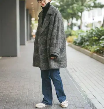 Spick and Span W 슬라이버 체크 하프 코트 34 사이즈