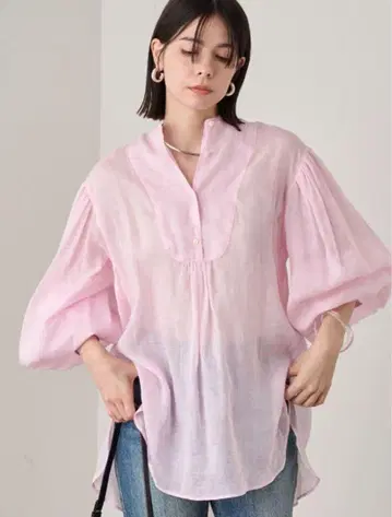 새상품 Loungedress 린넨 개더 튜닉 라운지 드레스 핑크