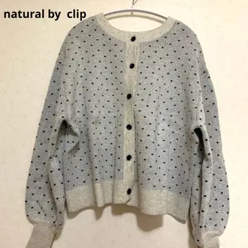 natural by clip 도트 무늬 벌룬 소매 가디건