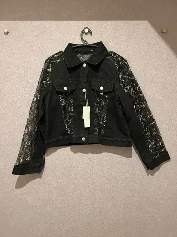 [ LADIES ] 데님 레이스 절개 블루종 블랙 FREE SIZE