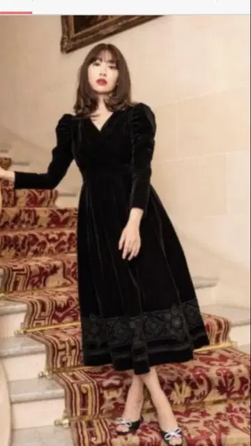 블랙 벨벳 롱 원피스