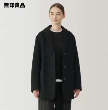 MUJI 여성 재생 울 혼방 자켓 코트 (블랙) 여성 L