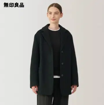 가격 인하 MUJI 여성 재생 울 혼방 자켓 코트 (블랙) 여성 L