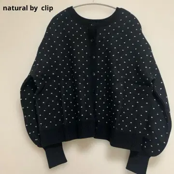 natural by clip 도트 무늬 벌룬 소매 가디건
