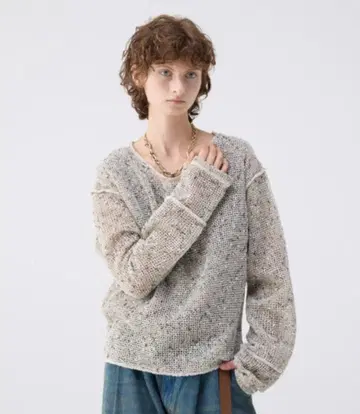 soerte/Loose slub mesh knit pullover