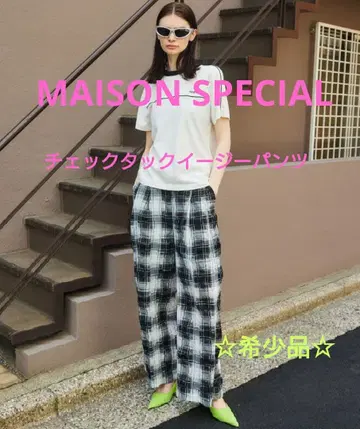 오늘만 판매 MAISON SPECIAL 체크 턱 이지 팬츠