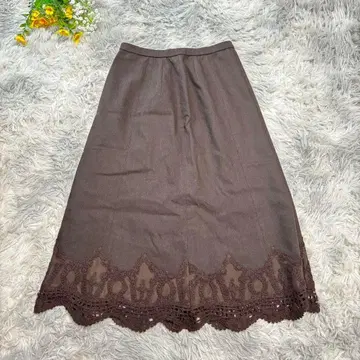 레리안 밑단 레이스 스커트 [M] 9 브라운 롱 A라인 울 일본제