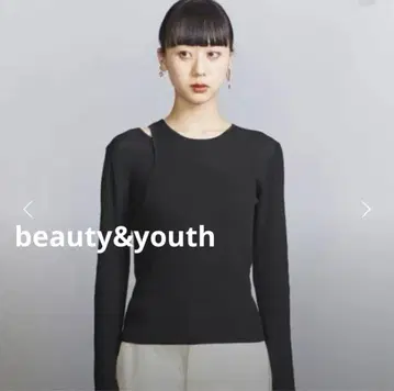 뷰티앤유스 코튼 리브 니트 블랙 리브 상의