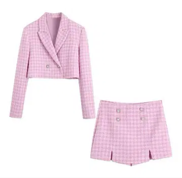 ZARA 하운드투스 핑크 트위드 셋업