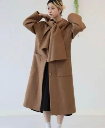 Ray BEAMS 머플러 코트 카멜 롱 코트 2way