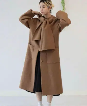 Ray BEAMS 머플러 코트 카멜 롱 코트 2way