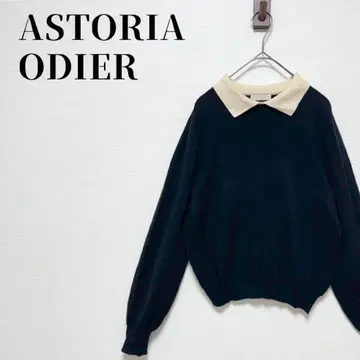 아스트리아 오딜 카라 부착 배색 니트 긴팔 레이온 혼방 블랙 사이즈 M