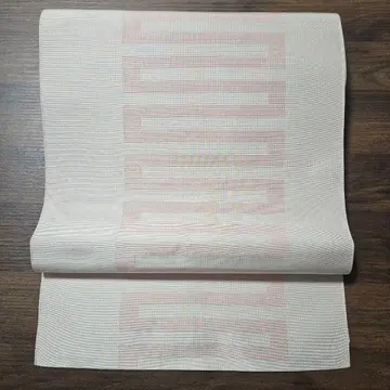 자카드 직조 나고야 오비 화이트 핑크 기하학 미사용 새상품