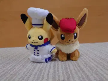 포켓몬 카페 한정판 셰프 피카츄, 빨간 모자 이브이 세트 새상품급