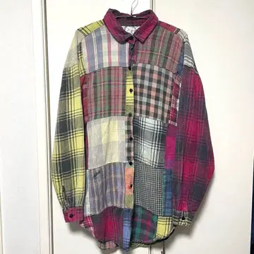 패치워크 체크 플란넬 셔츠 vintage'80s'90s