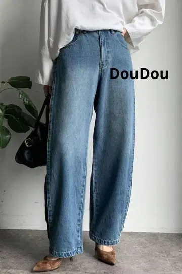DOUDOU 라이트 블루 배럴 데님 38