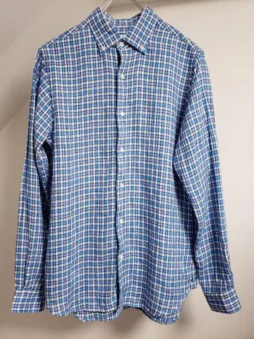 CONFECT 체크 린넨 100% 긴팔 셔츠 린넨 100% 3 사이즈