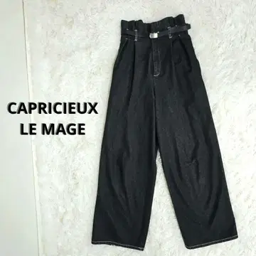 CAPRICIEUX LE MAGE 와이드 데님 팬츠 벨트 포함 38 블랙