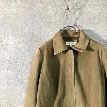 SCAPA 라무 양가죽 베이지 스웨이드 레귤러 카라 가죽 자켓