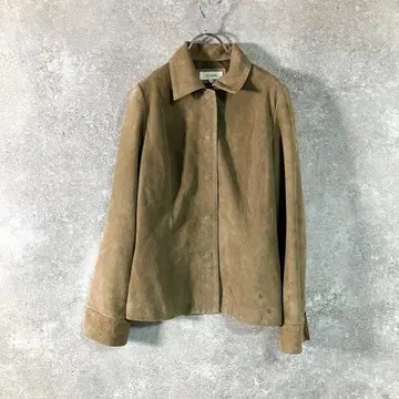 SCAPA 라무 양가죽 베이지 스웨이드 레귤러 카라 가죽 자켓