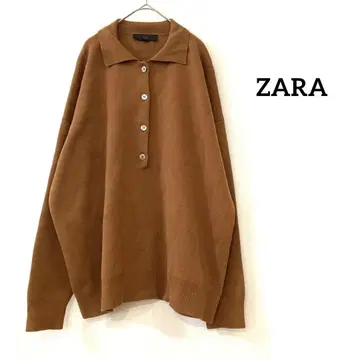 ZARA 자라 하프 버튼 니트 긴팔 상의 브라운 M-L