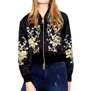 블랙 꽃무늬 자수 봄버 자켓