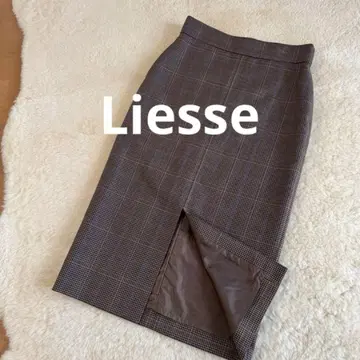 Liesse 브라운 체크 타이트 스커트 울