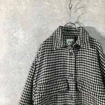 ZARA 컬러 코트 하운드투스 어깨 드롭 울 자켓 아우터