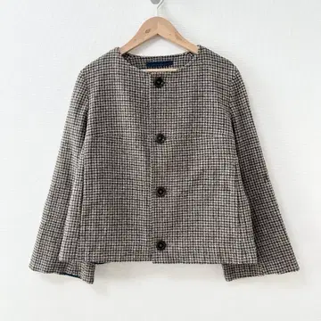 새상품급 45R 코튼 트위드 AKIYA 볼레로 노카라 자켓