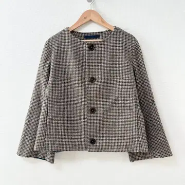 새상품급 45R 코튼 트위드 AKIYA 볼레로 노카라 자켓