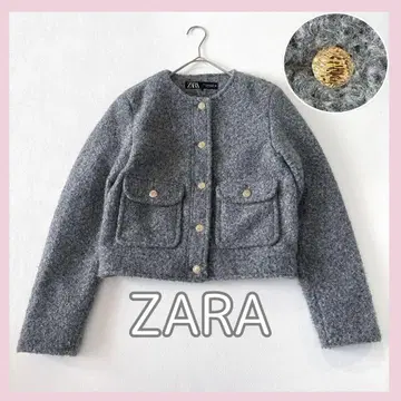 ZARA 부클레 숏 자켓 금장 버튼 두툼한 노카라 XS 그레이
