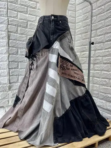 리메이크 데님 탁한 계열 롱 스커트